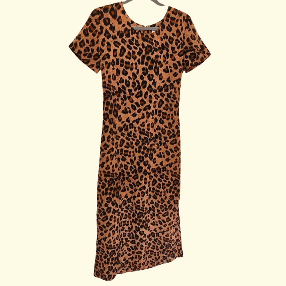 Vintage AB California Leopard Longline T-Shirt Dress 90's Friends Tie-back S